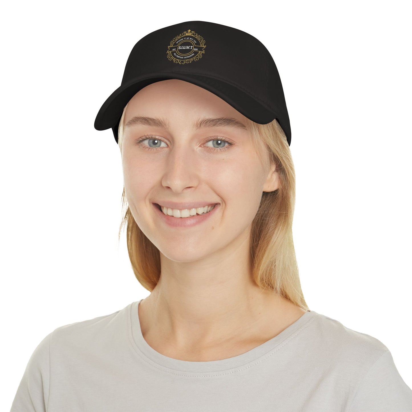 Low Profile Baseball Cap with Ornate Crest "S.H.W.T." – Classic Vintage Logo Hat