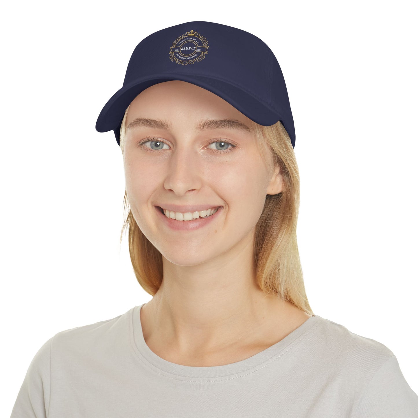 Low Profile Baseball Cap with Ornate Crest "S.H.W.T." – Classic Vintage Logo Hat